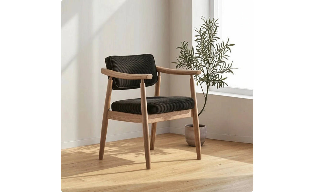 Corduroy Armchair Padded Ash Wood Chair Wood Chair with Cushions Minimalist for Reading Corner, Dining Room