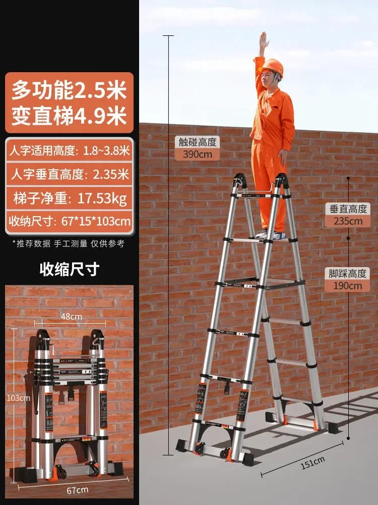 Aluminum Alloy Telescopic Ladder Thickened Stainless Steel Step Ladders Folding Lift Herringbone Ladder Home Portable Ladder B Y