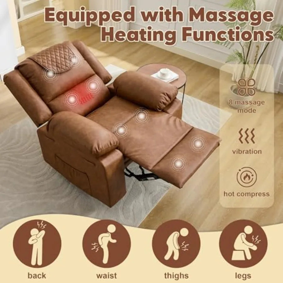 Adult Manual Recliner with Heating and Massage Functions 135° Front and Rear Adjustment - Equipped with Side Storage Pockets an