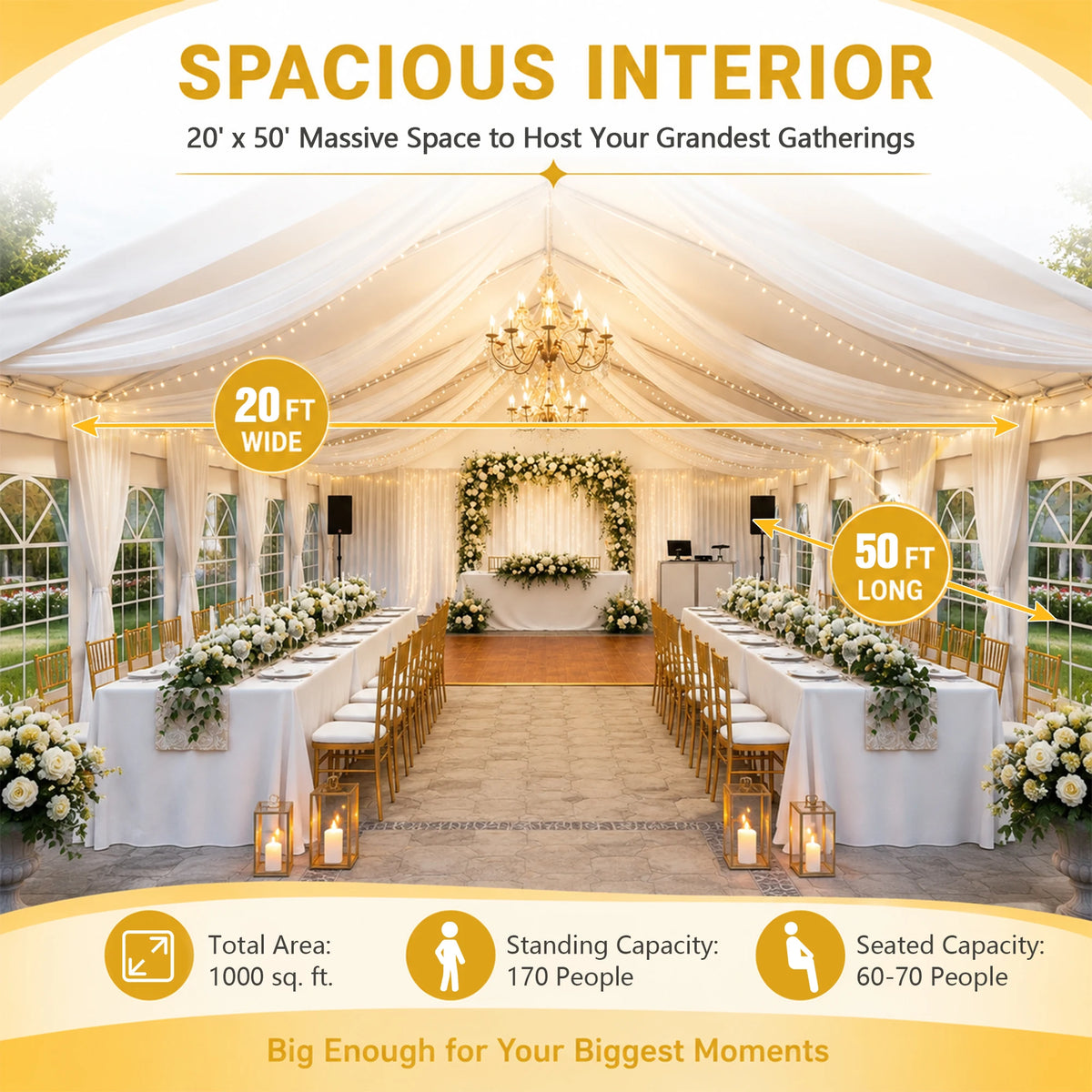 20x50FT Large Event Tent Heavy Duty White Party Shelter Waterproof All Weather Steel Frame With Windows For Wedding Commercial Market Car Parking