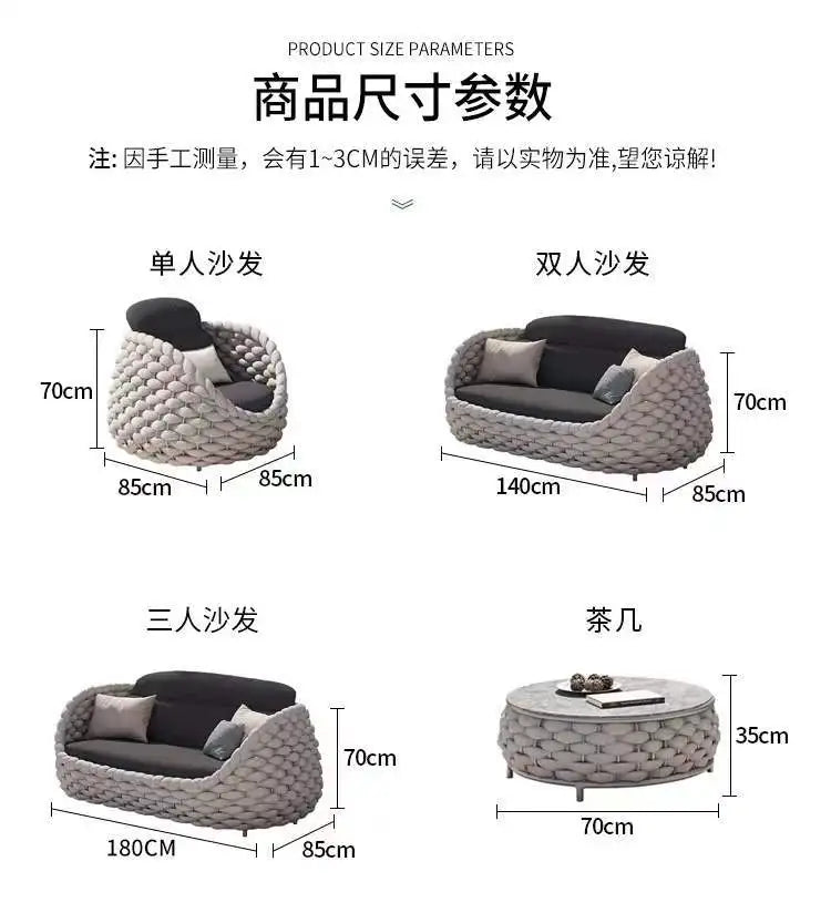 Outdoor Sofa Courtyard Villa Balcony Rattan Chair Outdoor Terrace Garden Rattan Single Waterproof Sofa Combination
