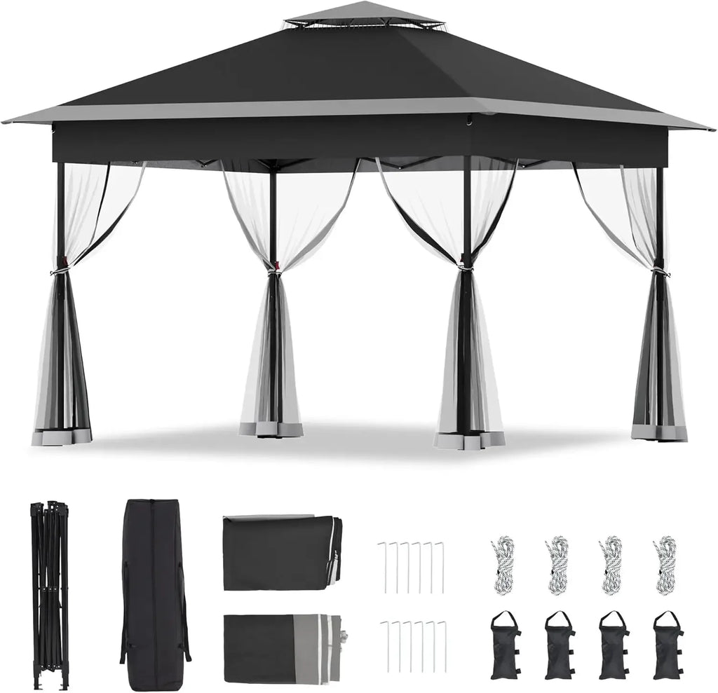 11x11 Pop Up Gazebo with Mosquito Netting – Easy 1-Person Setup, Water-Resistant Backyard Canopy for Family Patio & Garden Use,K