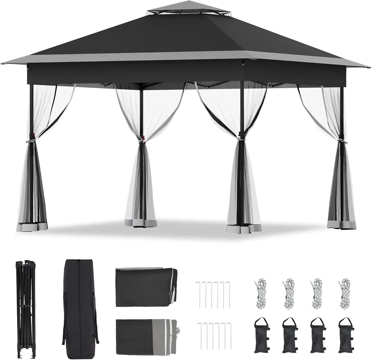 11x11 Pop Up Gazebo with Mosquito Netting – Easy 1-Person Setup, Water-Resistant Backyard Canopy for Family Patio & Garden Use,K
