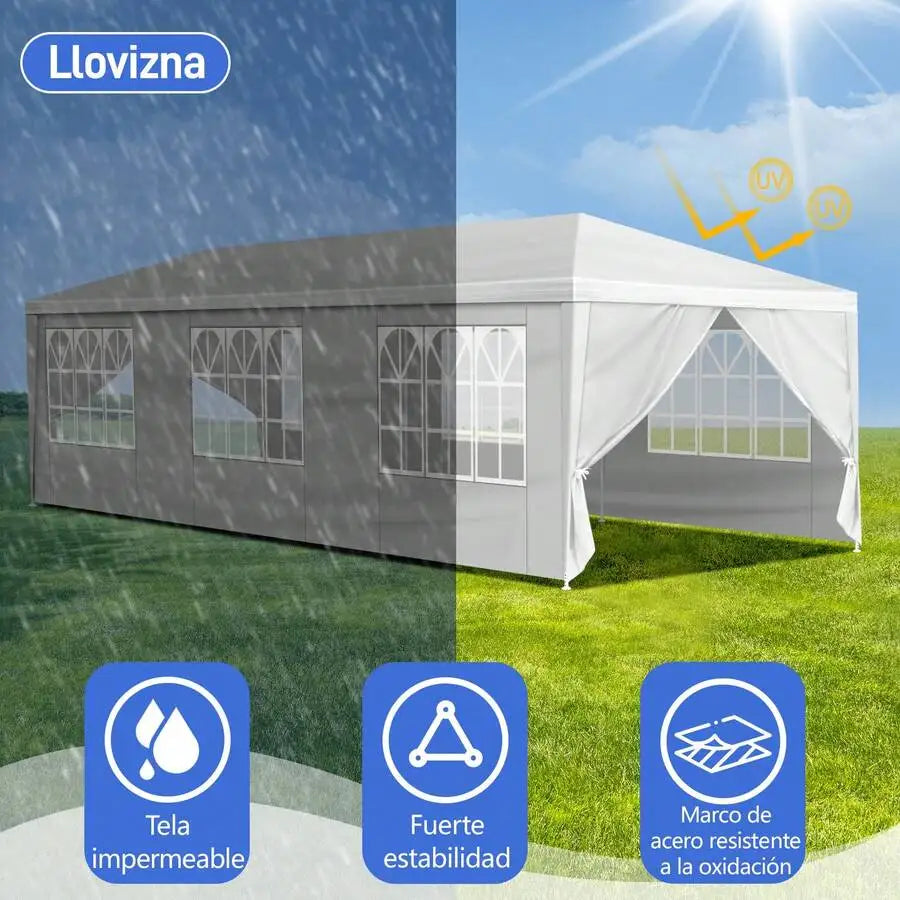 10x30' Wedding Party Canopy Tent Outdoor Gazebo With 8 Removable Sidewalls- Elegant White Gazebo Pavilion For Weddings, Catering Events, Bbqs, Parties - Spacious Shelter With Zippered Doors, Ideal For Backyard, Garden, Weddin