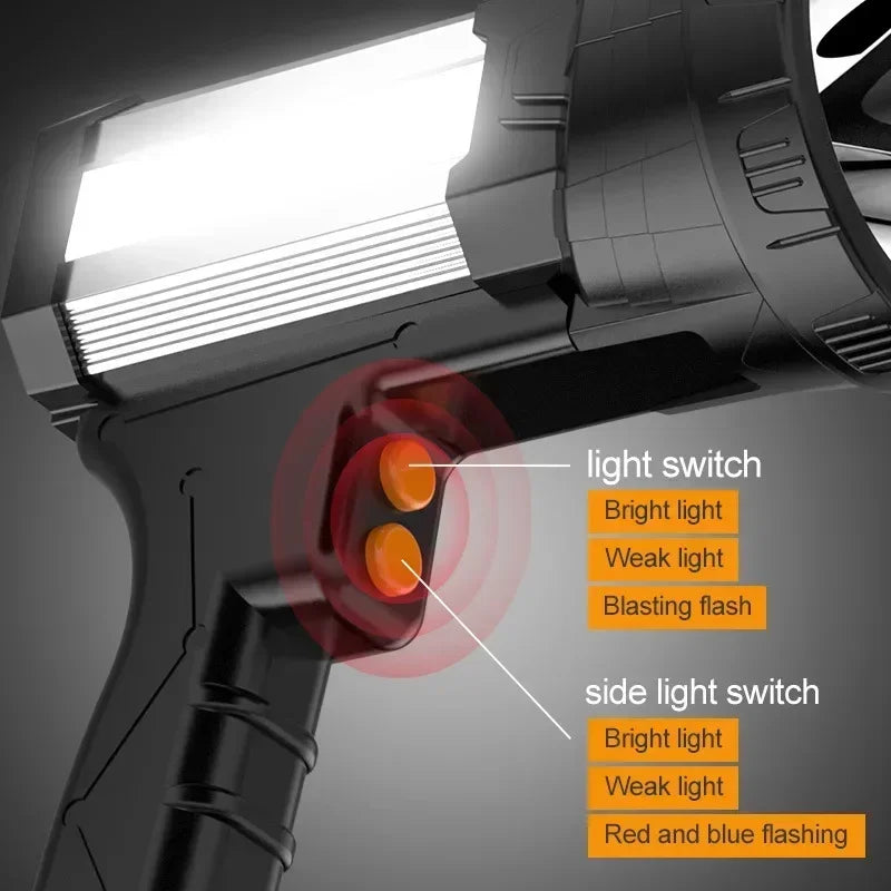 High Power Rechargeable Searchlight Powerful LED Work Light Spotlight Outdoor Flashlight Camping Lantern Torch Power Bank