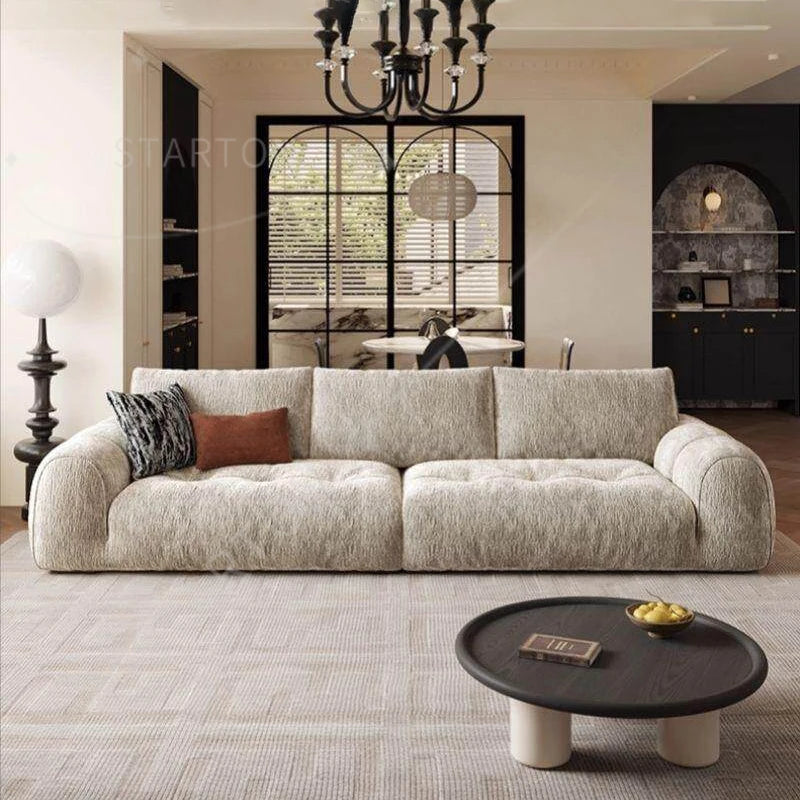 For Home Cream Style Wooden Frame Modular Living Room Sofa Set Wholesale Modern Fabric Sofa Minimalist Designer 3-seater Sofa
