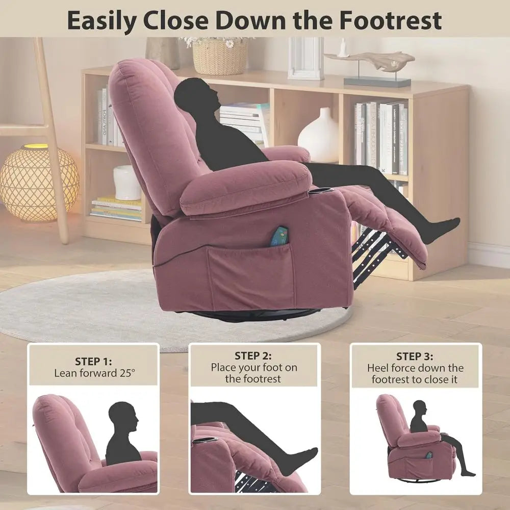 Rocker Massage Recliner Chair with Heat, Oversized Rocking Nursery Chair with Cup Holder, Breathable abric Single Soa Overstued