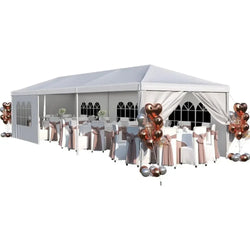 Large 10x30 Outdoor Waterproof Party Tent with Removable Sides & Doors for Weddings and Events (White)