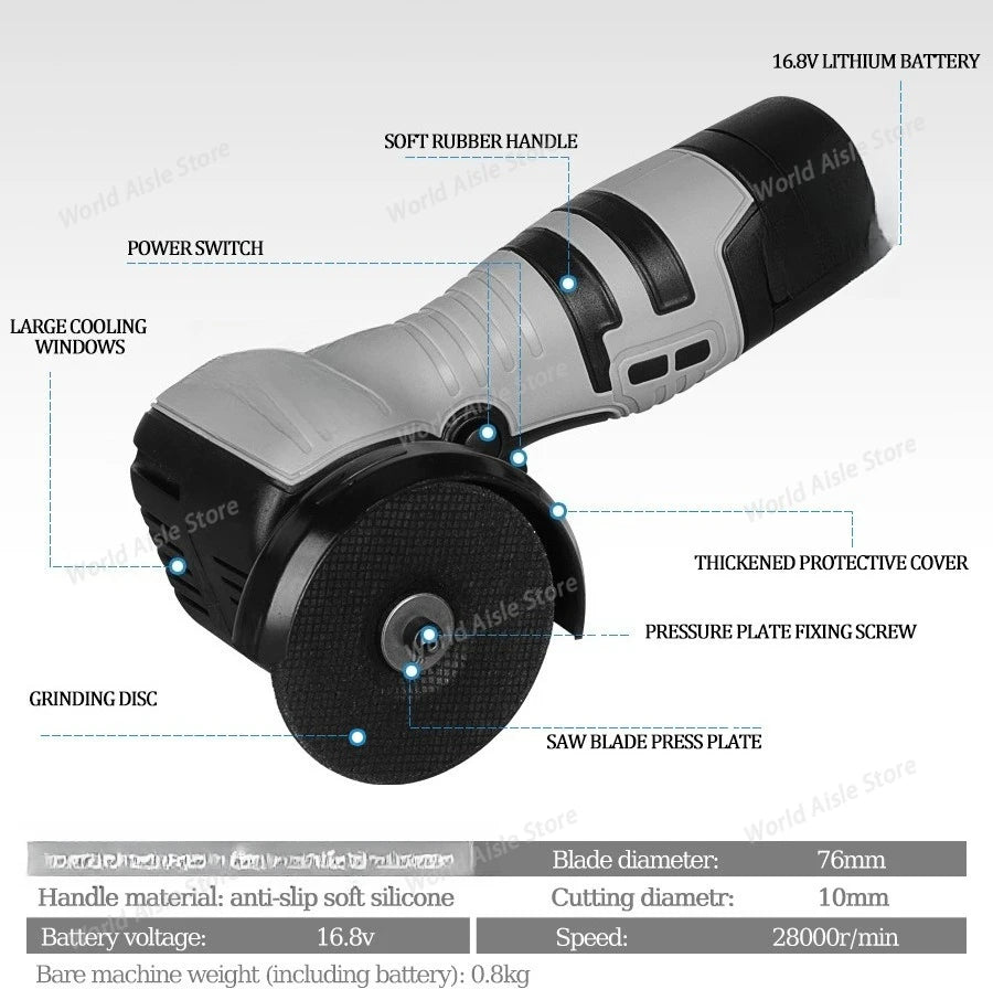16.8V Cordless Electric Angle Grinder Lithium Battery Polishing Grinding Machine Diamond Power Grinder  One Battery