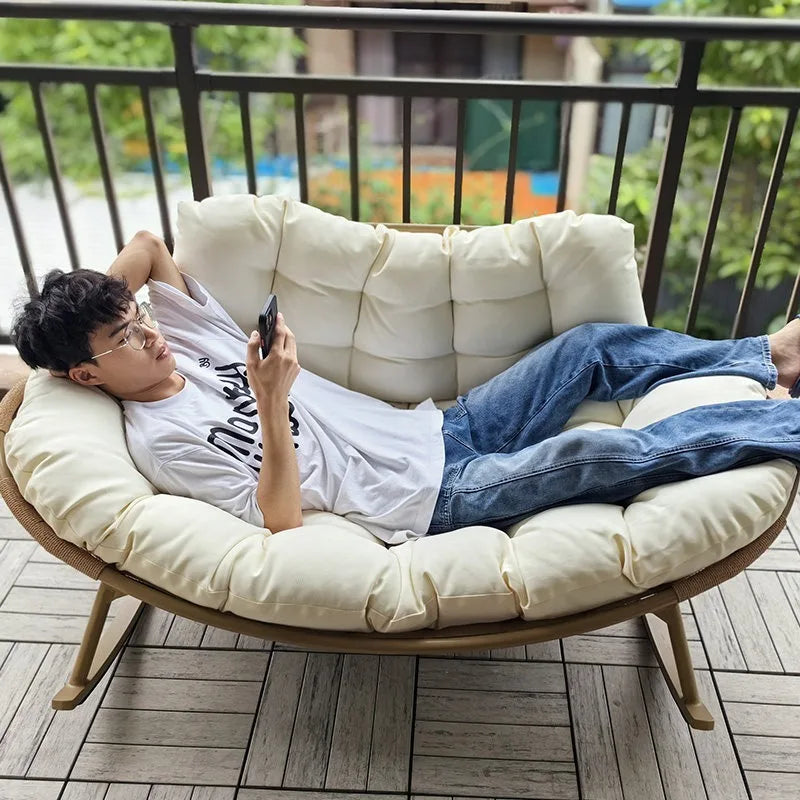 Lazy Rocking Chair Double Lounge Chair Single Sofa Chair Rattan Balcony Home Leisure and Comfortable Lunch Break Can Sleep