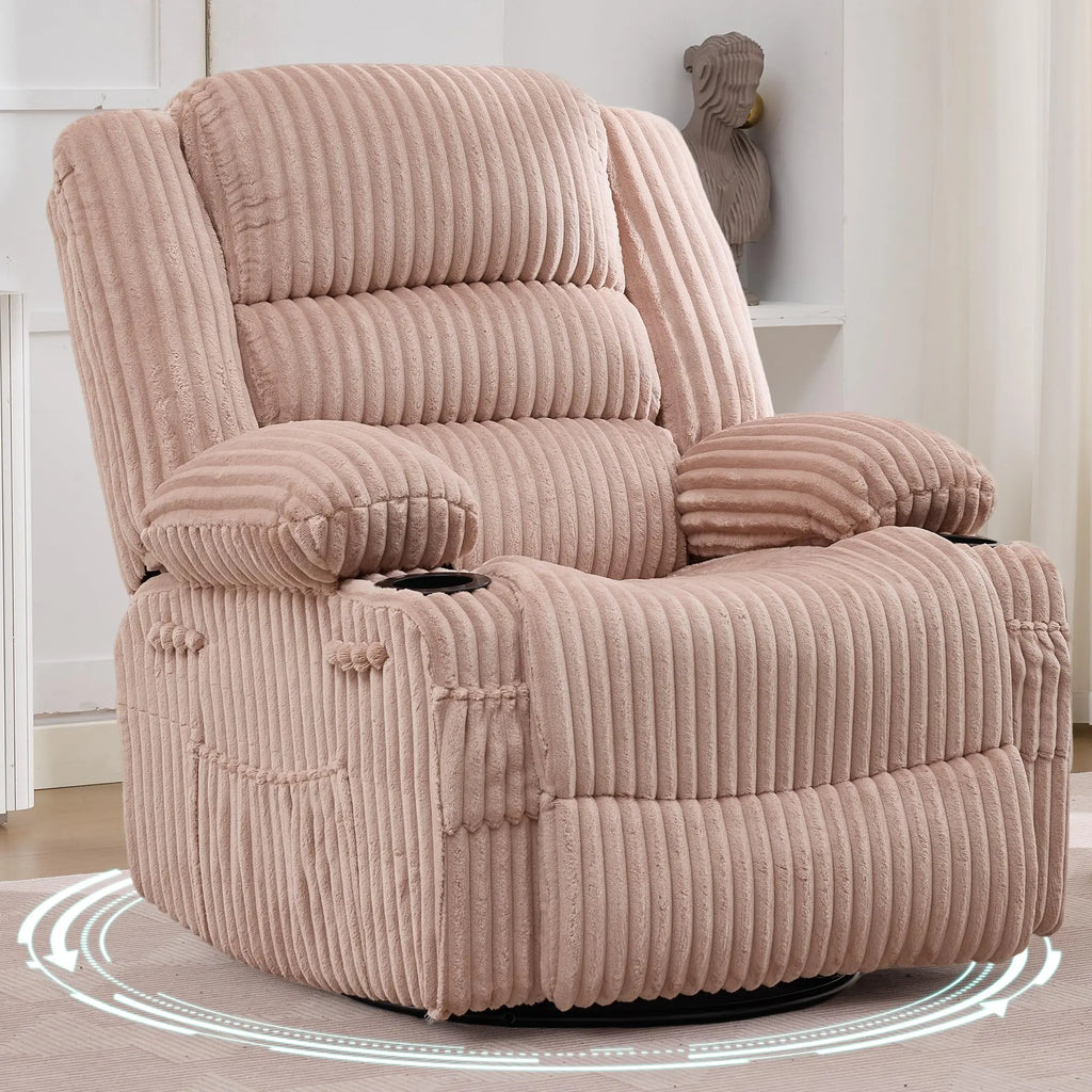 Jumbo Corduroy Rocking Recliner Chair With Cup Holder Swivel Glider Upholstered Deep Seat Lazy Boy Nursery Chair For Living Room