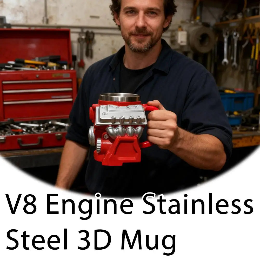 V8 Engines Stainless Steel Coffee Mug Funny V6 Car Engine Design Mug Coffee Cup Cocktail Mug Tea Cup For Car Enthusiasts