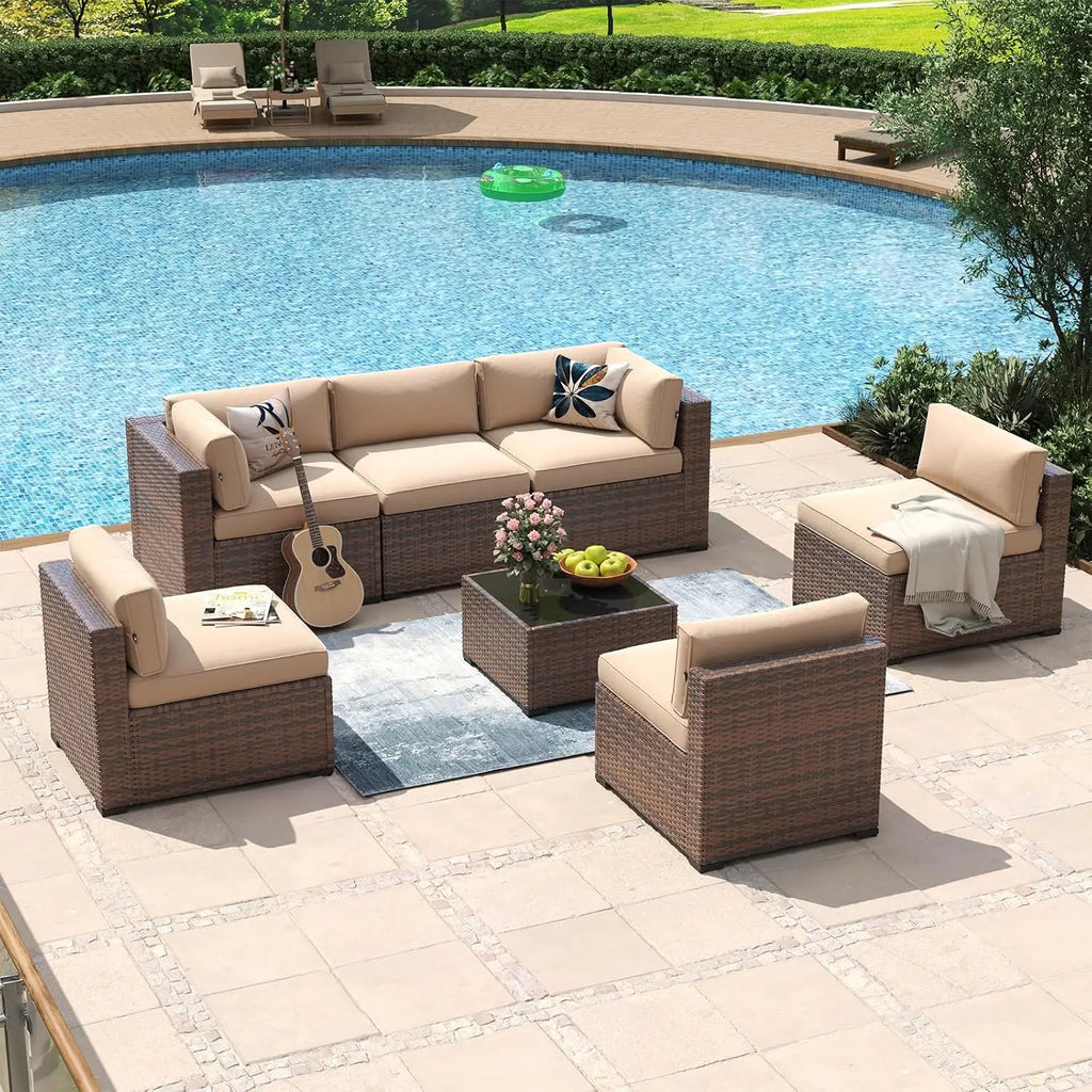 Wicker Rattan Patio Furniture Set,Conversation Sofa,for Backyard&Garden,7‑Piece, Custom