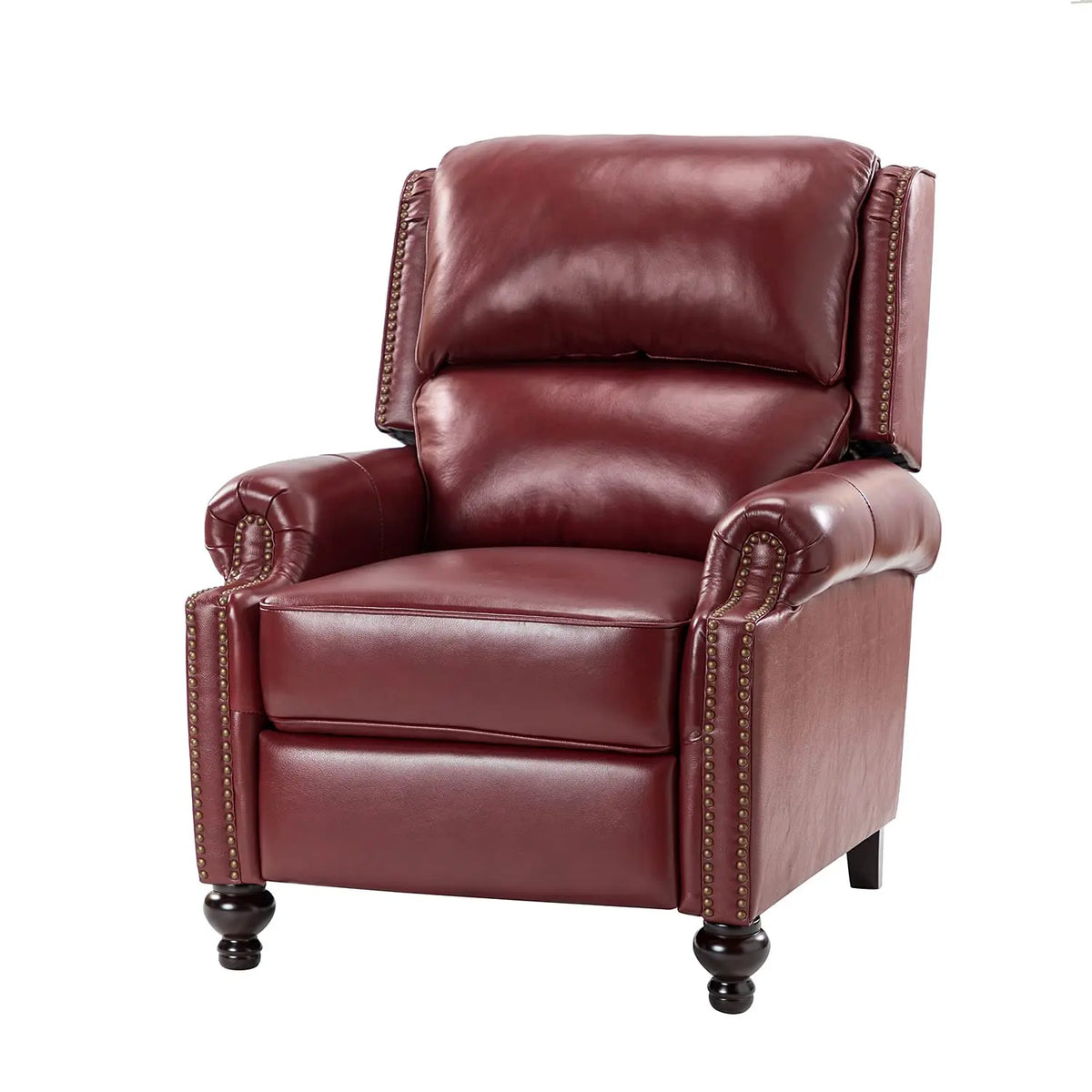 #Genuine Leather Wingback Recliner Thick Cushioned Seat Push Back Nailhead Trim Living Room Chair, Customized