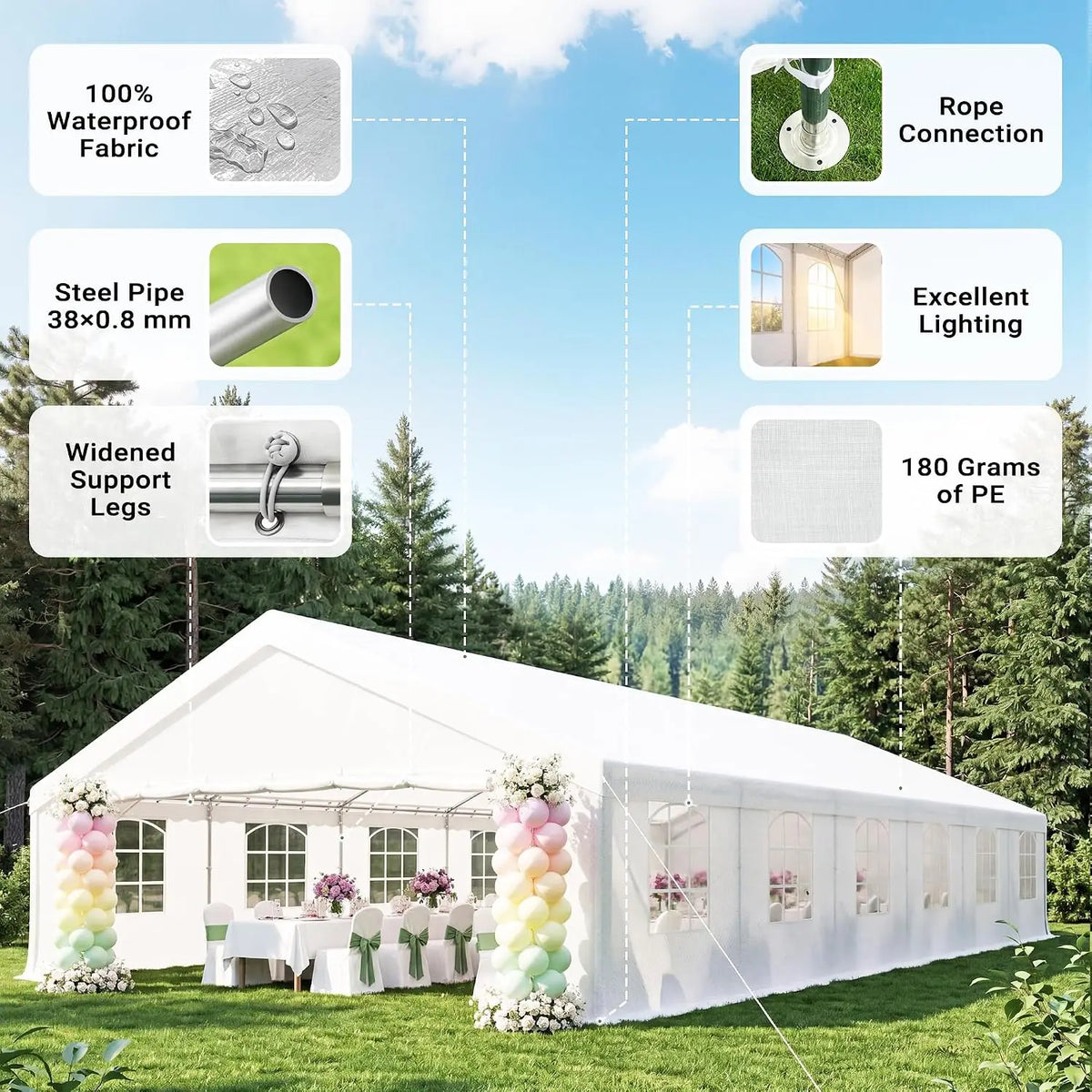 20×40 FT Party Tent, Heavy Duty Waterproof Outdoor Canopy with Removable Sidewalls & Roll-up Door, Large Wedding, Customized
