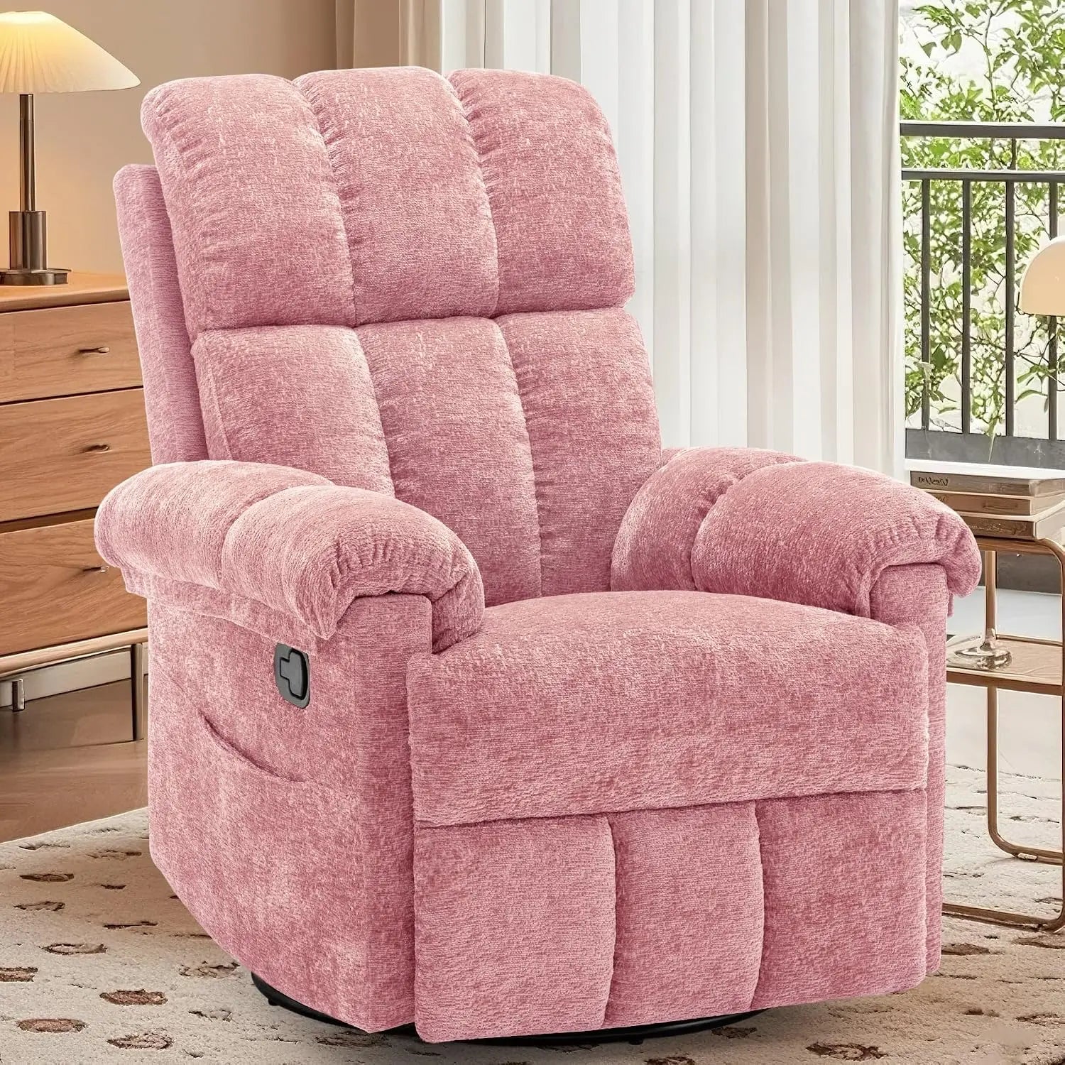 Manual Upholstered Swivel Rocker Recliner,Compact Small Space Reclining Chair For Adults, Custom