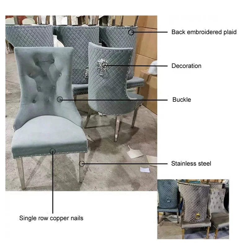 /Nordic Fabric Chesterfield Chair For Restaurant Hotel /Light Luxury Dining Room Furniture Metal Legs Dining Chair