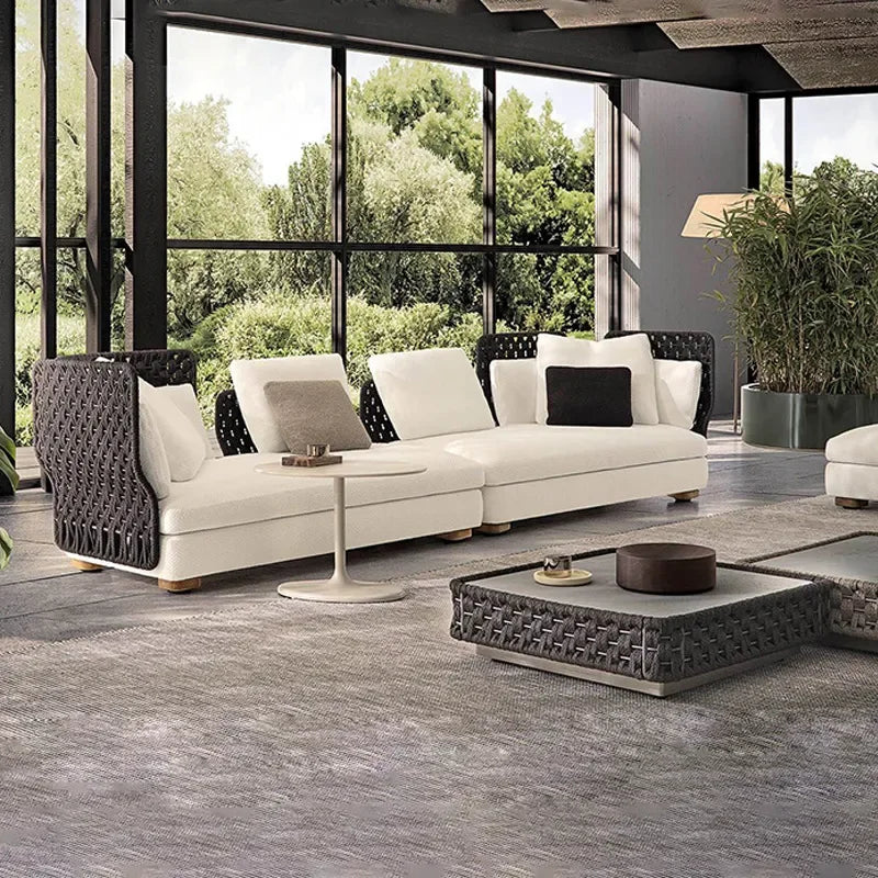 Outdoor Rattan Sofa Set Nordic Style Double Seat Chair for Villa Balcony Garden Terrace Courtyard Furniture