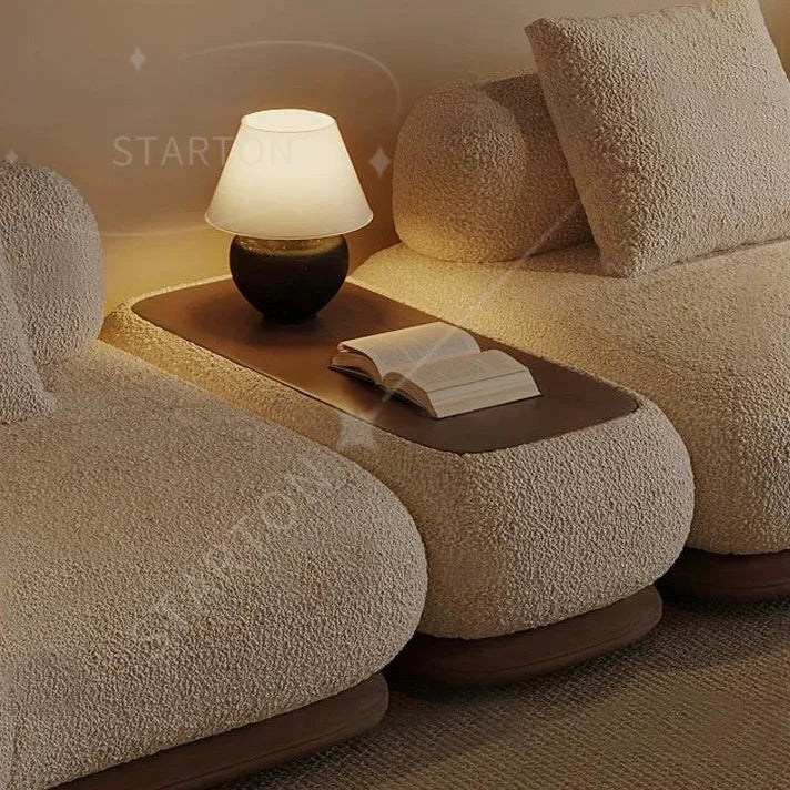 Modern Luxury Bouclé Modular Couch Living Room Furniture Curved Sofa Set With Soft Cushions & Functional Side Table