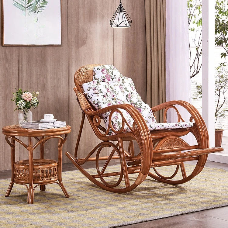 Chinese furniture living room balcony Indonesian rattan art leisure recliner lunch break rattan chair rocking chair