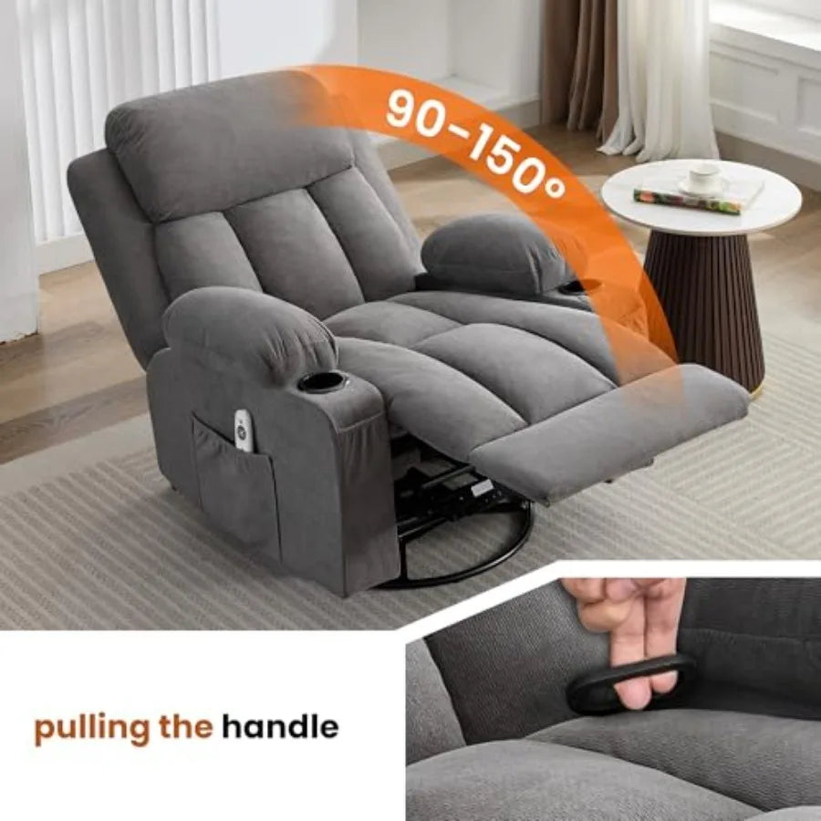 Swivel Rocker Recliner Chair with Vibration Massage and Heat for Living Room, with Rocking Function and Side Pocket, USB Charge
