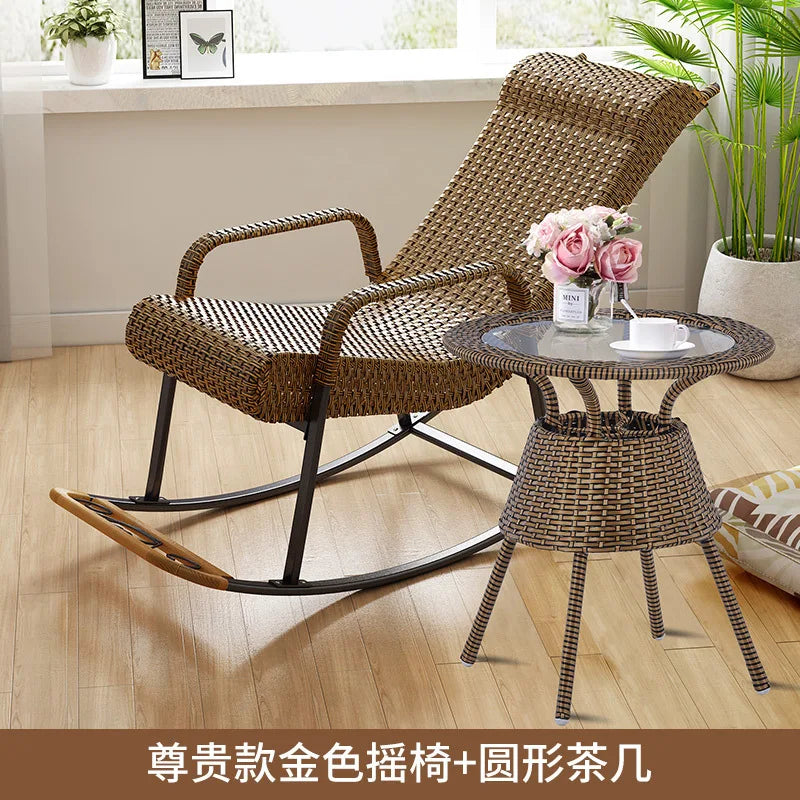 Adult Rattan Rocking Chair Outdoor Balcony Leisure Recliner Indoor Lazy Nap Chair Elderly Home Furniture