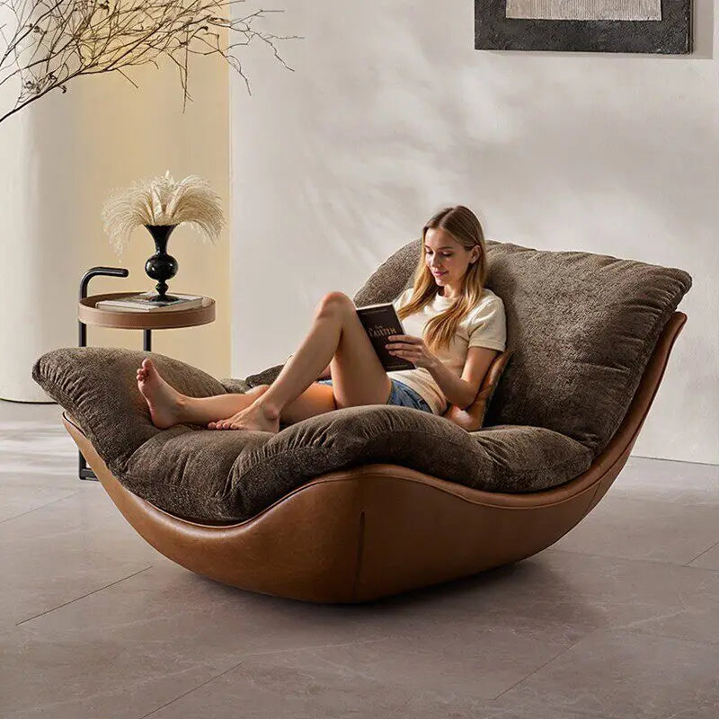 Nordic Modern Curved Lounge Chair Premium Chenille & PU Leather Lazy Sofa for Living Room & Bedroom Relaxation home furniture
