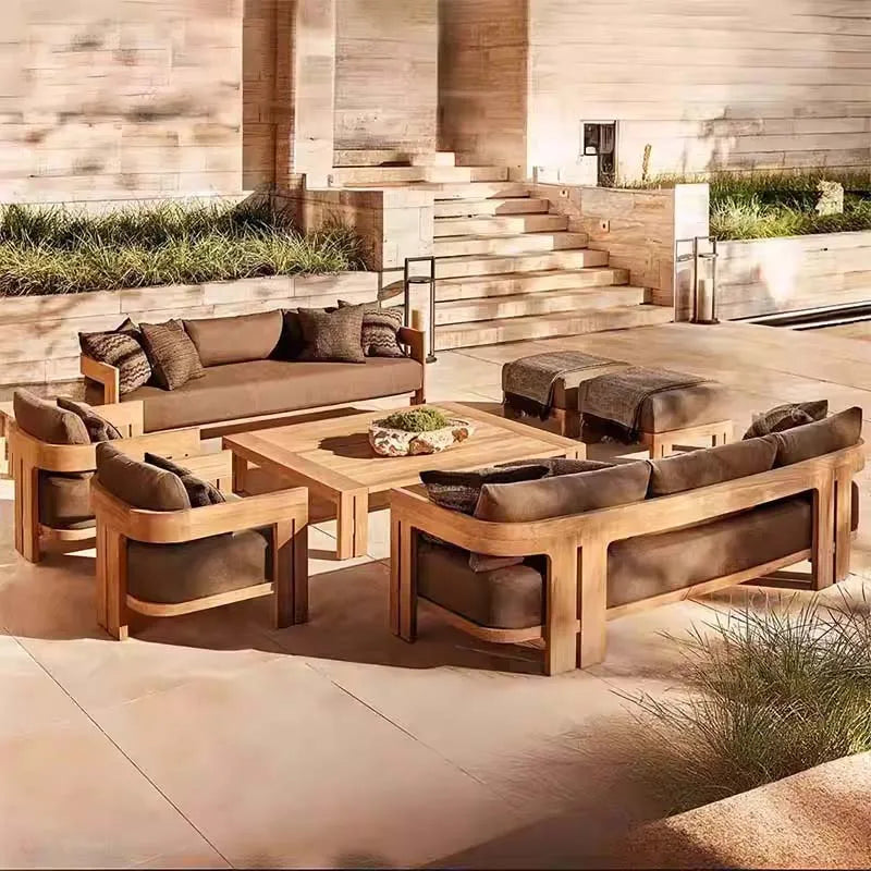 Villa Courtyard Teak Sofa Outdoor Garden Solid Wood Outdoor Terrace Hotel Leisure Furniture Combination