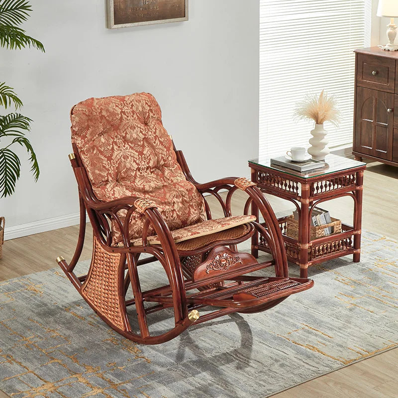 CL free balcony natural real rattan rocking chair lunch break classical single sofa