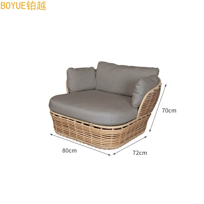 Outdoor faux rattan woven sofa combination, courtyard garden, waterproof and sunproof outdoor balcony lounge bed rattan chair fu
