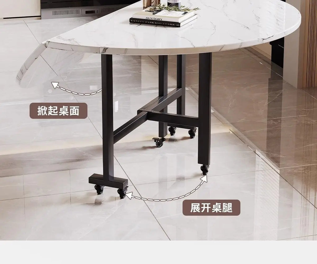 Folding telescopic dining table, living room folding large roundtable, multi-functional 20-person household diningtable, foldi