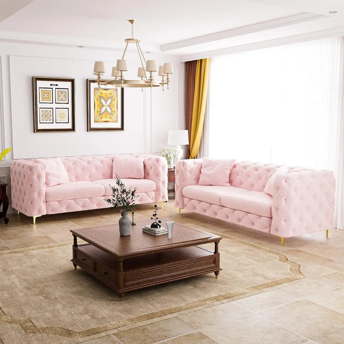 75" Mid Century Modern Tufted Velvet Sofa Gold Legs, Customized
