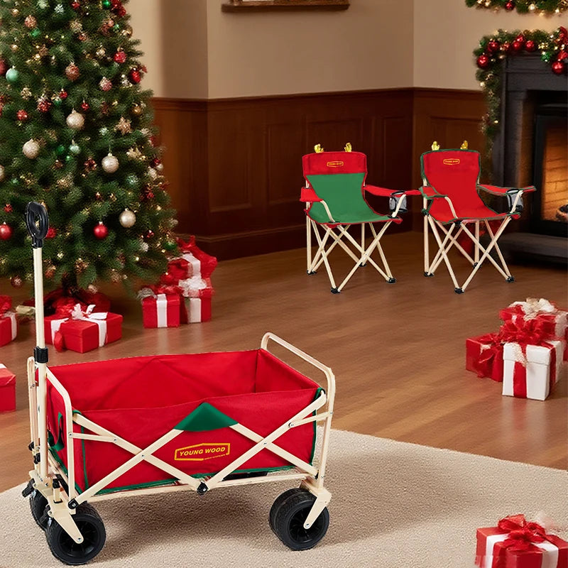 Christmas atmosphere beach stool, convenient camping folding chair camping cart, lightweight Christmas dining chair living chair