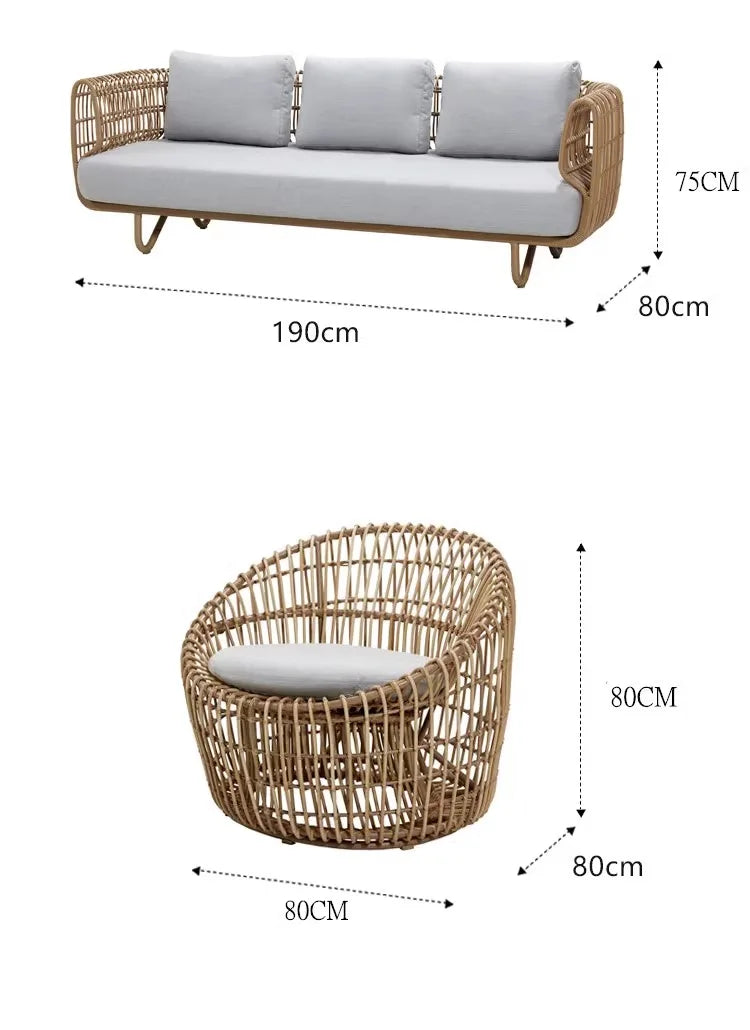 Outdoor rattan sofa, tea table combination, courtyard garden, terrace, leisure woven rattan chair, outdoor furniture