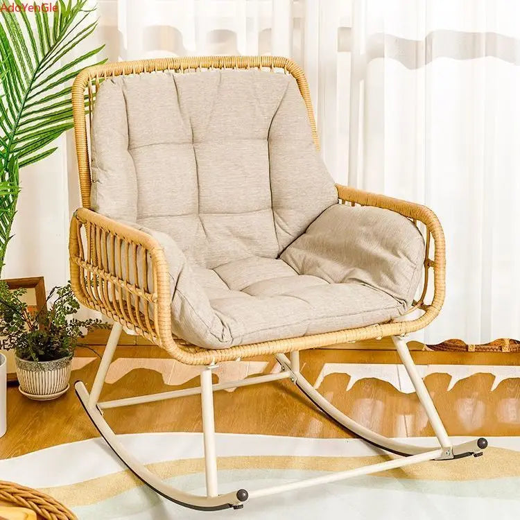 Rattan woven rocking chair Home leisure creative nap balcony adult living room modern garden handmade lounge chair