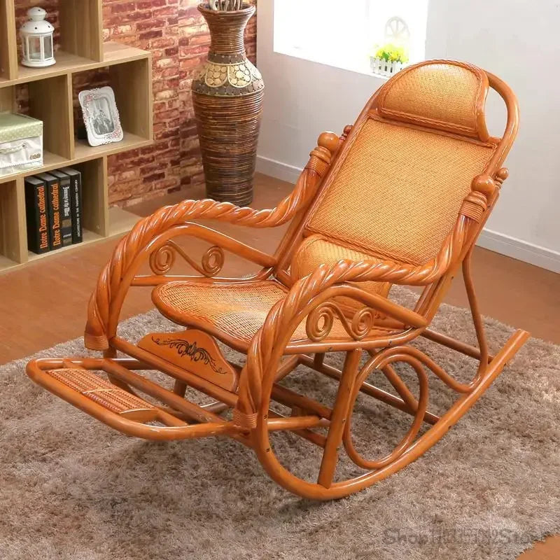 Natural and comfortable rattan rocking chair for adults elderly family leisure chair balcony reclining and sleeping chair