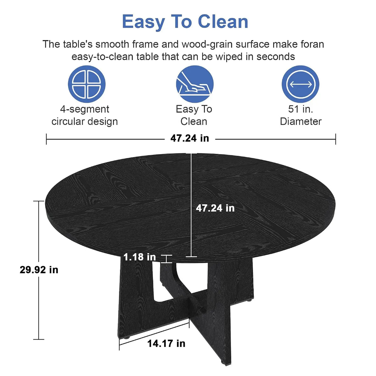 7-Piece Round Dining Table Set for 6, 47" Black Farmhouse Kitchen Table with 6 Gray Velvet Tufted Chairs, Modern Circle, Custom