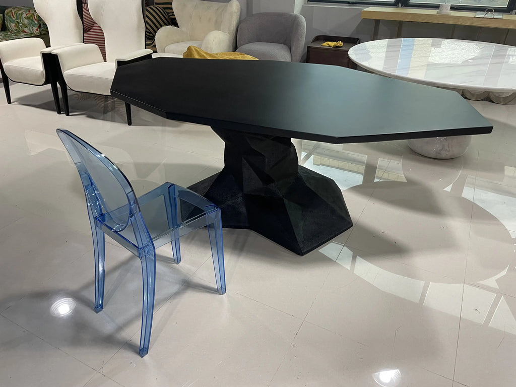 &Modern Black Marble Top Dining Table Durable Big Size Rectangleable 8 Seater for Apartment & Hotel Use