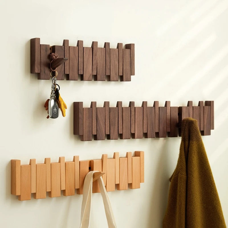 Wall Mounted Walnut Coat Rack Solid Wood Storage Rack Entry Porch Coat Rack Creative Piano Keys Home Decor