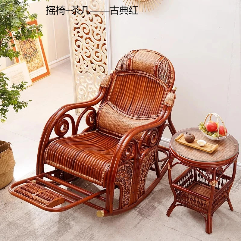 natural true rattan rocking chair recliner sofa single balcony home leisure retro cushion living room