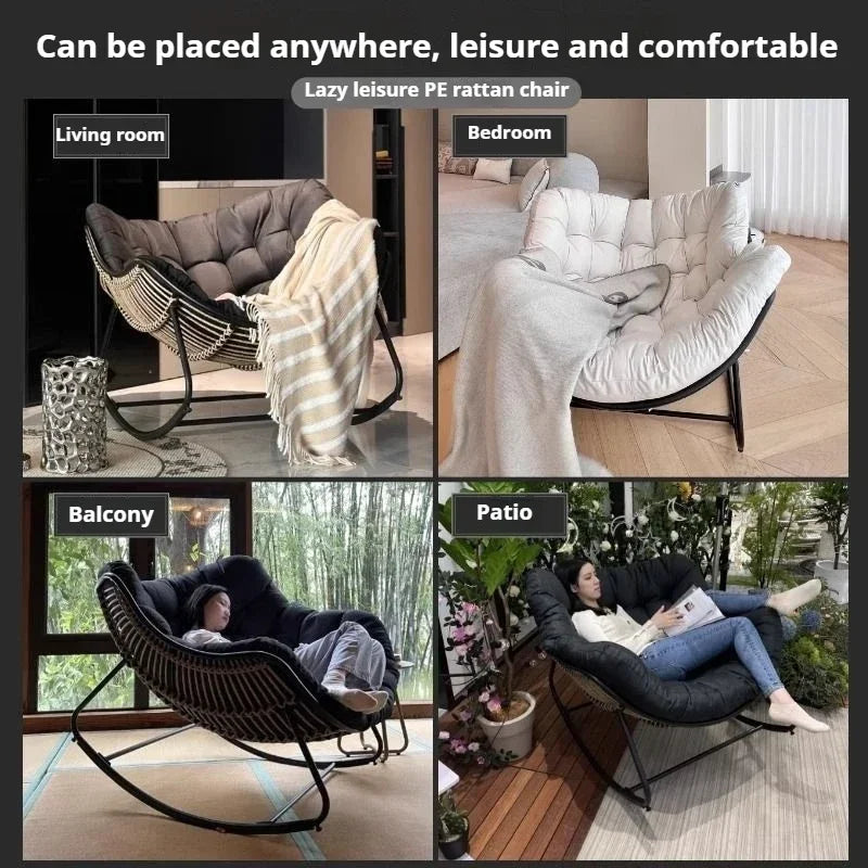 Outdoor Rocking Chair Wicker Egg Chair Lazy Sofa Bird Nest Hanging Seat Padded Cushion Patio Balcony Living Room Furniture