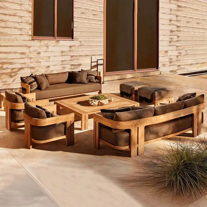 Villa Courtyard Teak Sofa Outdoor Garden Solid Wood Outdoor Terrace Hotel Leisure Furniture Combination