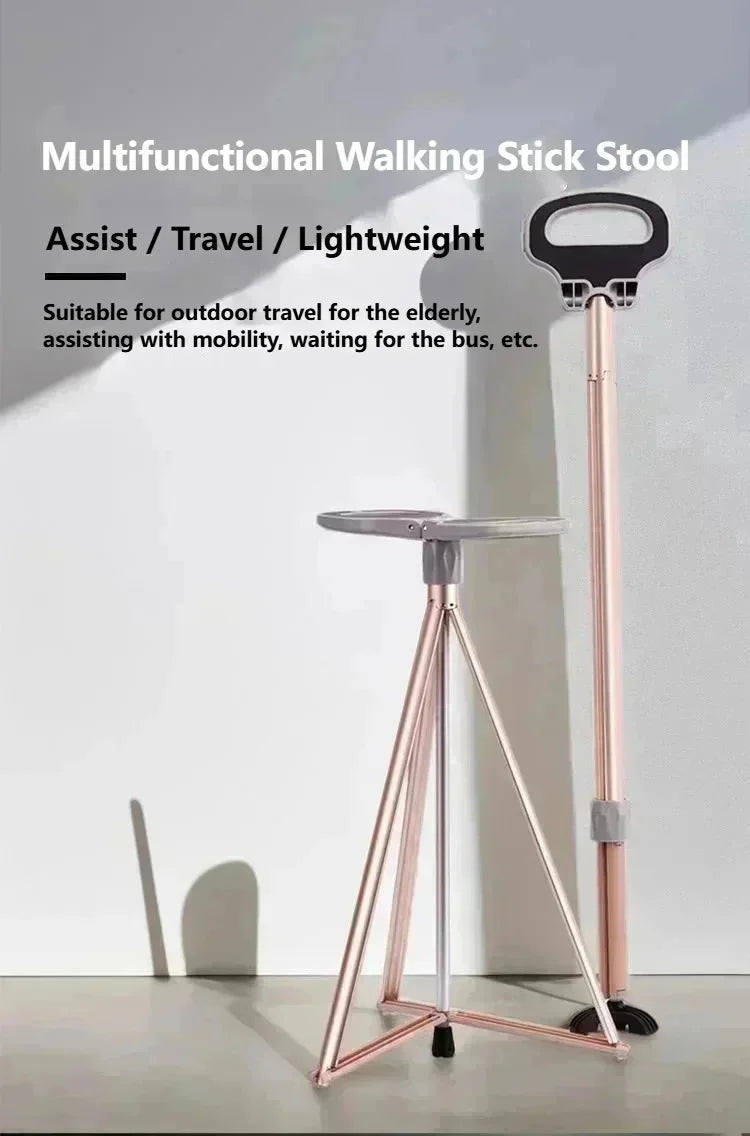 Multifunctional Walking Aid Stool/cane Chair Non-slip Folding Portable Lightweight Walking Aid Four-legged Cane For Sitting