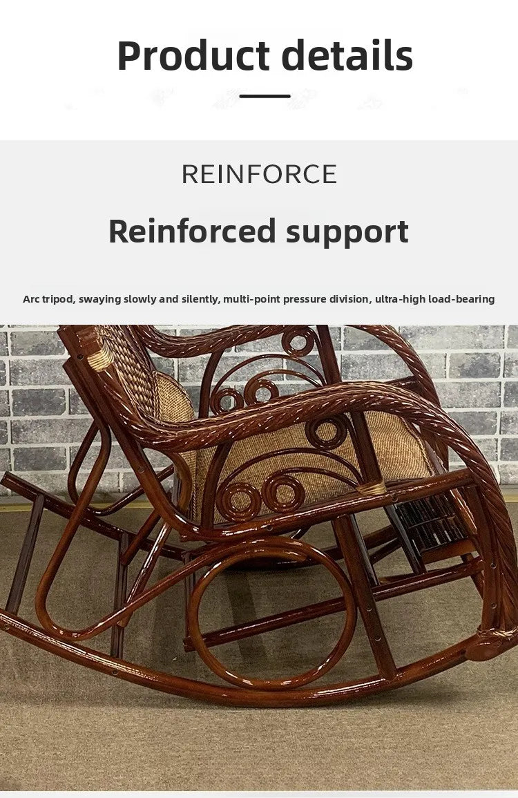 Natural rattan chair, balcony high-end rocking recliner, adult home living room, elderly nap rattan weaving