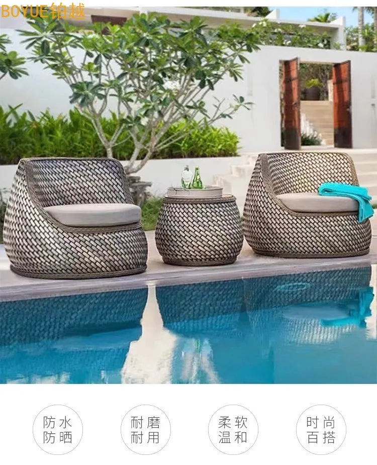 Nordic outdoor double rattan sofa art living room balcony rattan chair waterproof sunscreen courtyard casual
