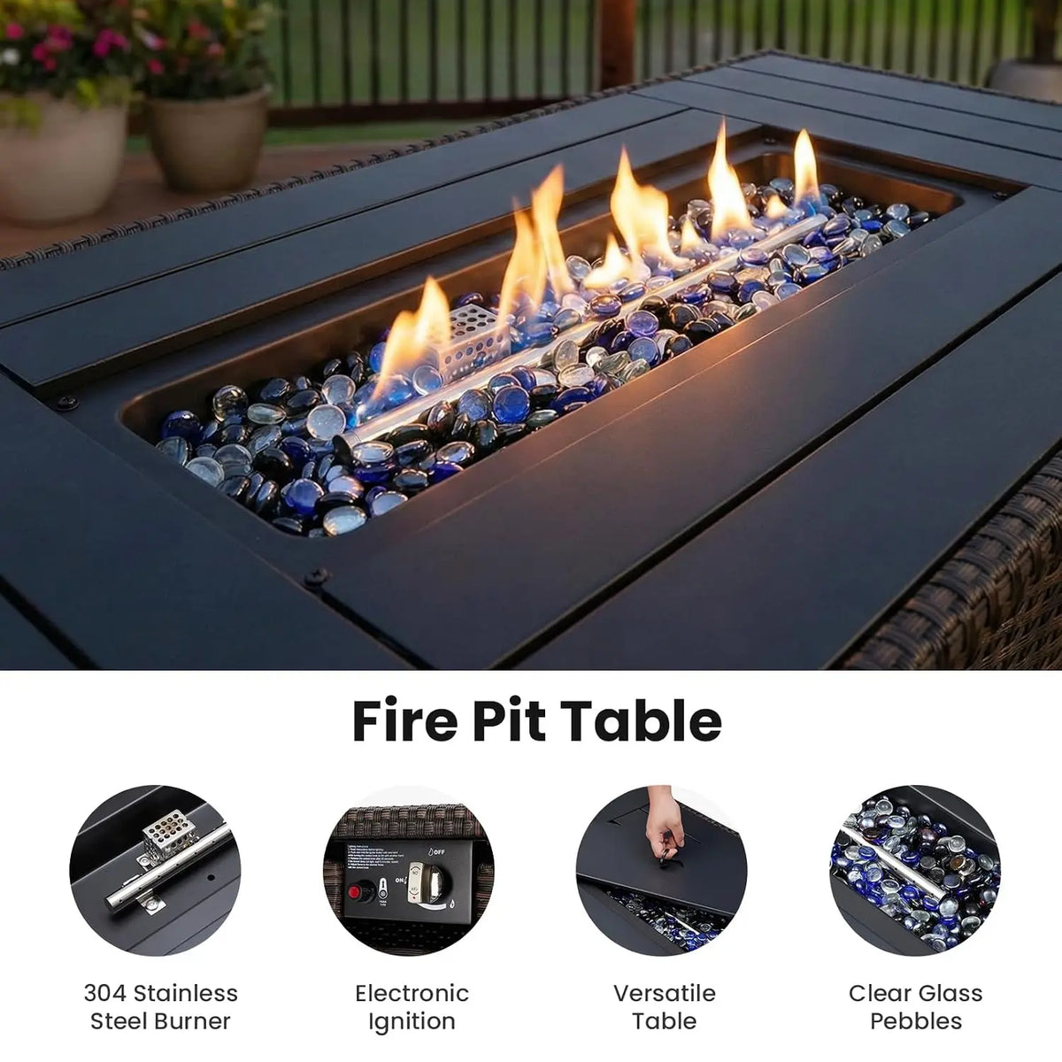 7-Piece Patio Set with 44" Fire Pit Table, Outdoor Wicker Rattan Sectional Sofa for Garden Porch Backyard, Customized