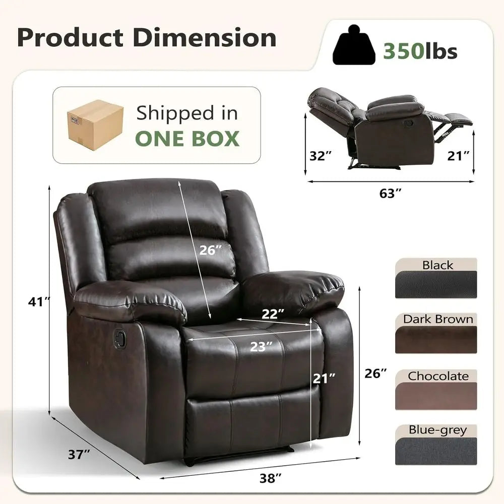 Recliner Chair, Breathable Leather Reclining Chairs with Overstuffed Arm and Back, Living Room Single Sofa Recliners (K Brown)