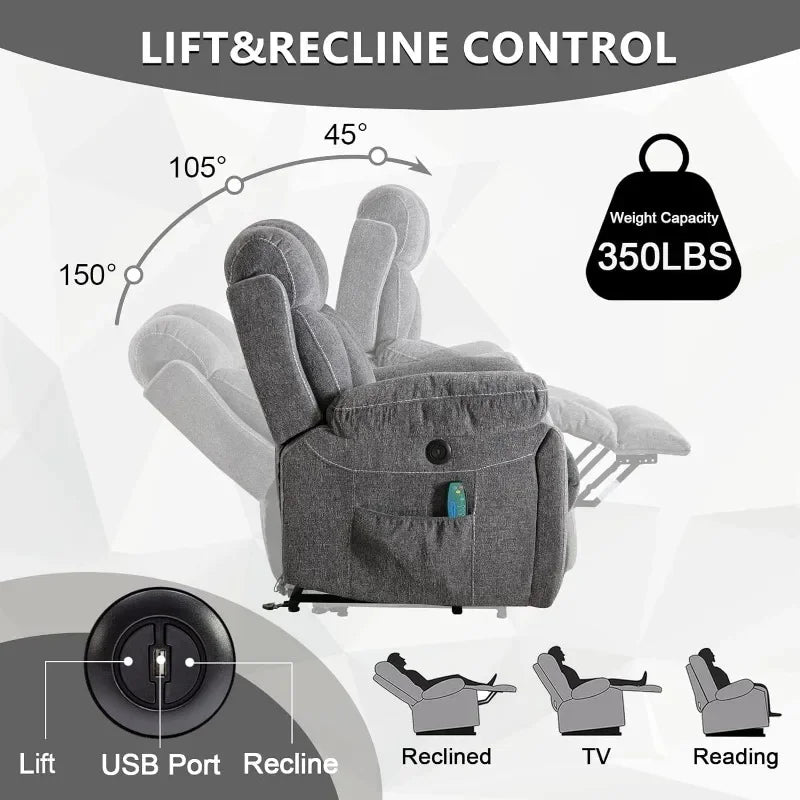 Large Power Lift Recliner Chairs with Massage and Heat for Elderly Big People