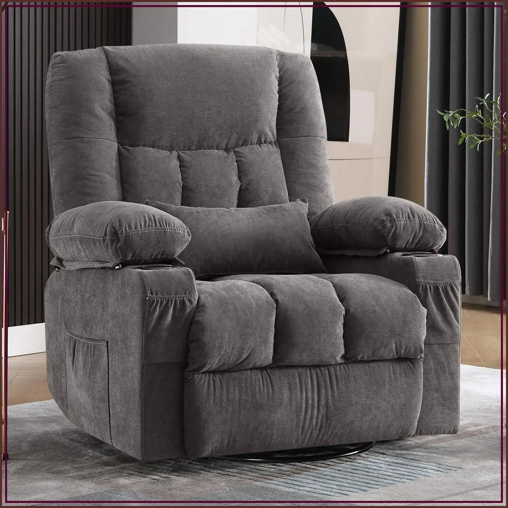 Massage Swivel Rocker Recliner Chair with Vibration & Heat, Ergonomic Lounge, USB Port, Cup Holders