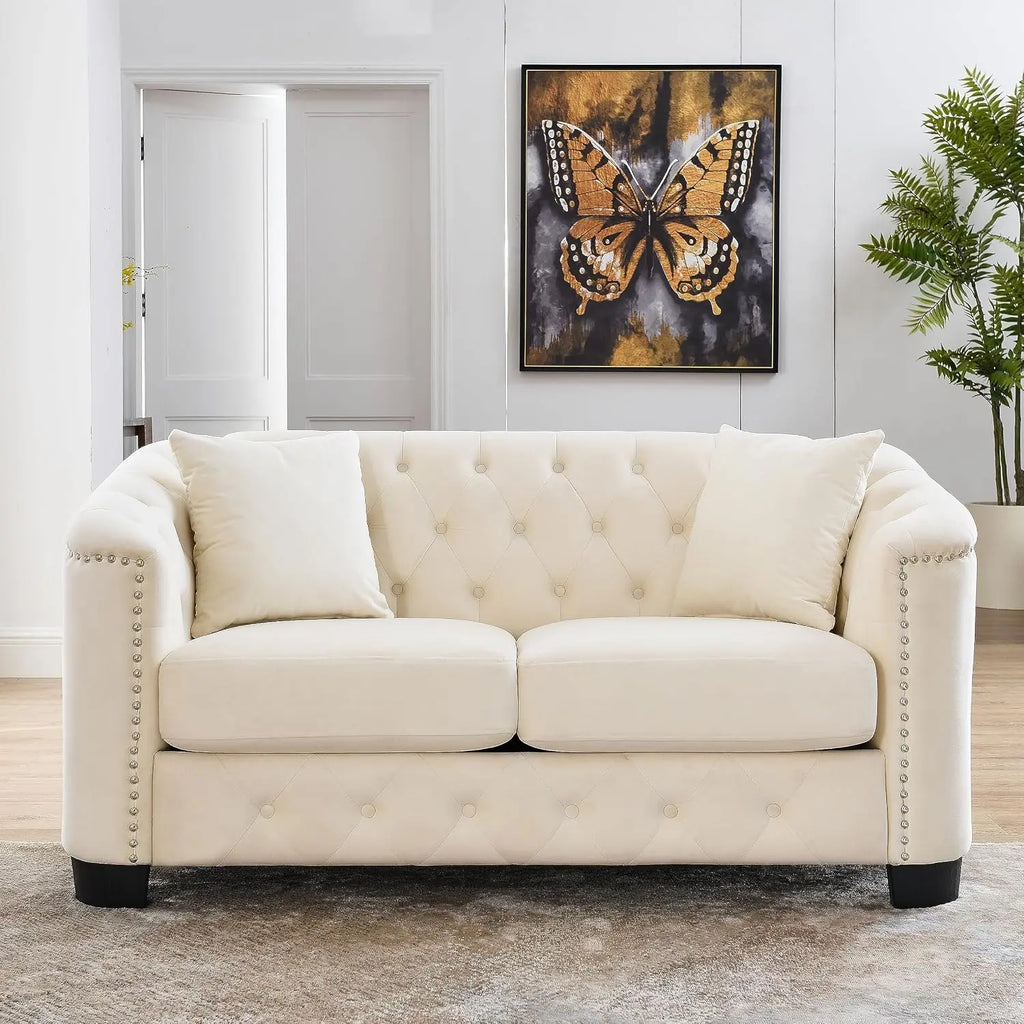 59" Chesterfield Loveseat Velvet Tufted Sofa with Rolled Arms & Nailhead for Living Room Bedroom Office, Grey, Customized